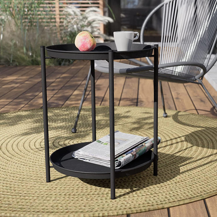 GRAND PATIO Steel Patio Side Table 2-Tier Weather Resistant Outdoor Round End Table