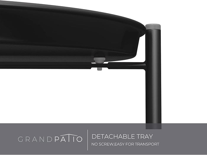 Detachable tray on a black metal stand with 'Grand patio' branding.