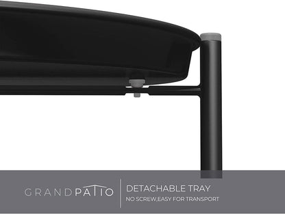 Detachable tray on a black metal stand with 'Grand patio' branding.