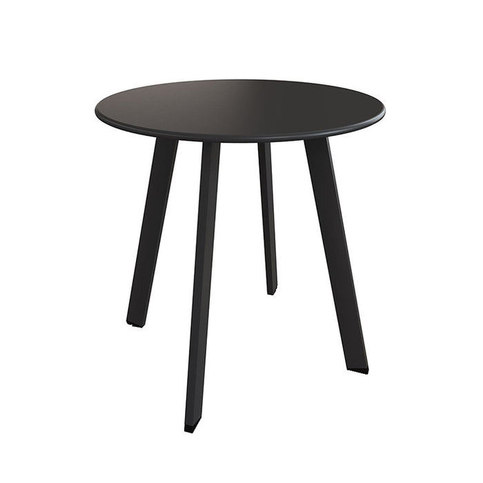 Black round table with four legs on a white background