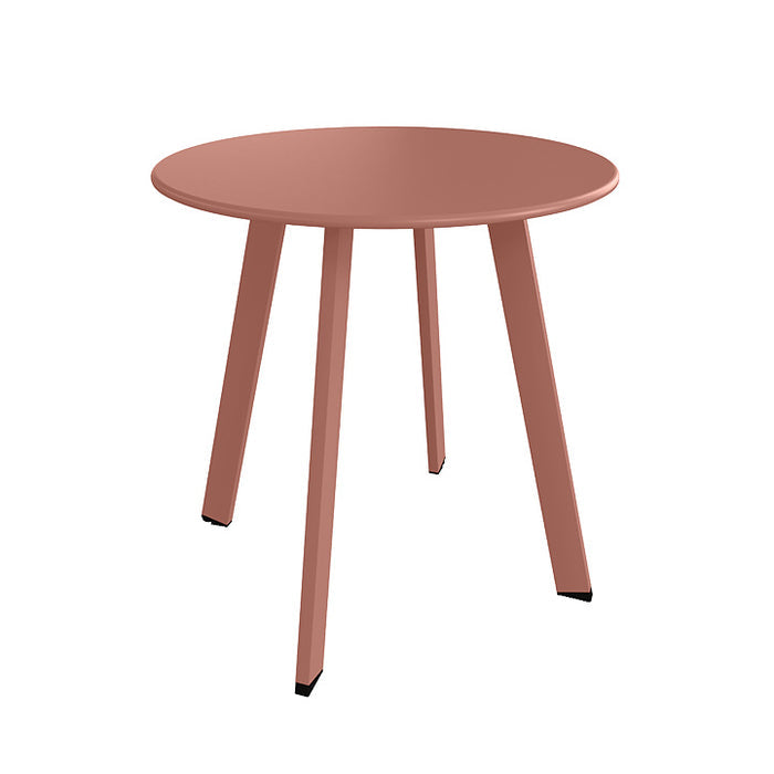 Round pink table with four legs on a white background