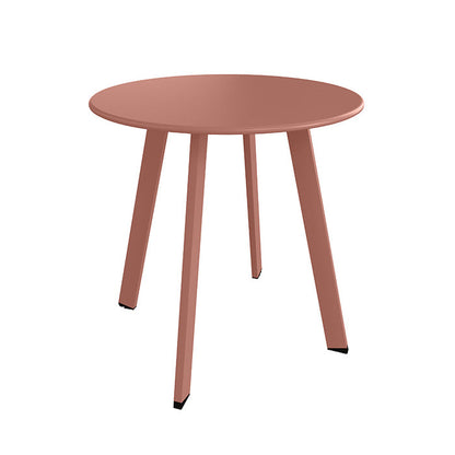 Round pink table with four legs on a white background