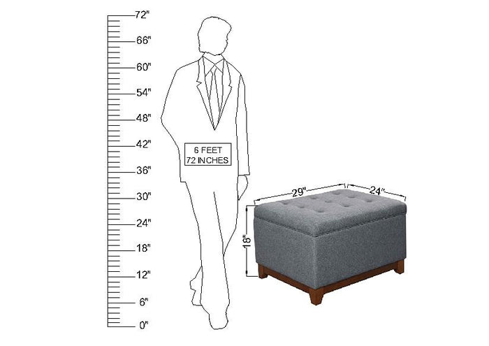 Grey Fabric Storage Ottoman with Tufted Top & Wood Legs - Modern Square Footrest Coffee Table for Living Room & Bedroom