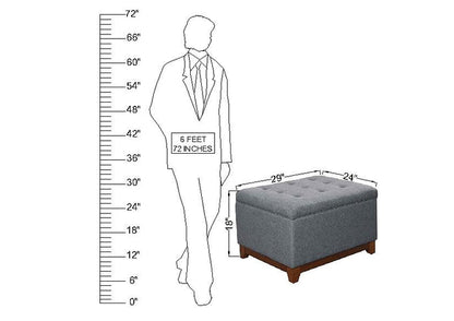 Grey Fabric Storage Ottoman with Tufted Top & Wood Legs - Modern Square Footrest Coffee Table for Living Room & Bedroom