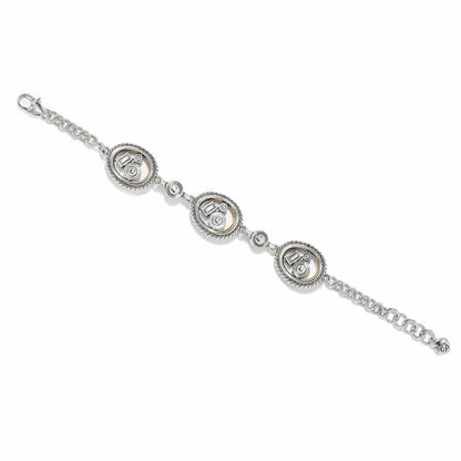 Brighton bracelet with three circular stations, crystal accents, two-tone finish, and lobster clasp on a white background