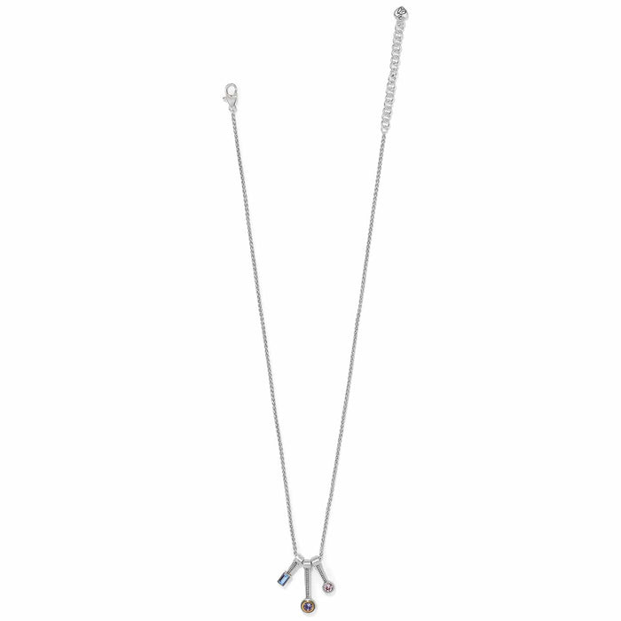 Brighton charm necklace with two-tone crystal pendants and silver-tone chain with extender on a white background