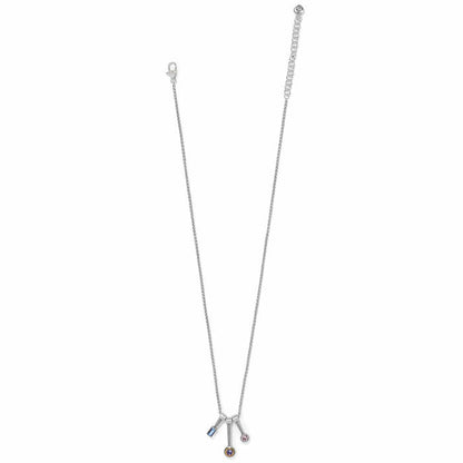 Brighton charm necklace with two-tone crystal pendants and silver-tone chain with extender on a white background