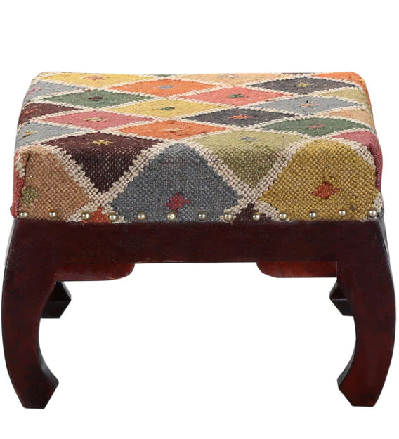 Handcrafted Wooden Ottoman Stool with Upholstery, Perfect for Living Room