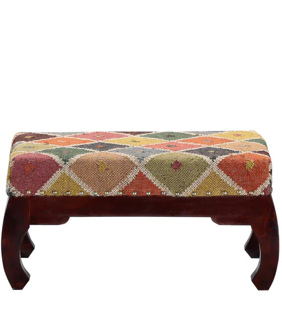 Handcrafted Wooden Ottoman Stool with Upholstery, Perfect for Living Room