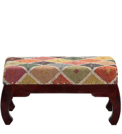 Handcrafted Wooden Ottoman Stool with Upholstery, Perfect for Living Room