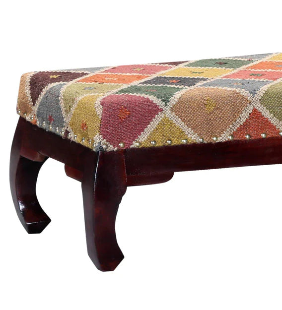 Handcrafted Wooden Ottoman Stool with Upholstery, Perfect for Living Room