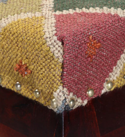 Handcrafted Wooden Ottoman Stool with Upholstery, Perfect for Living Room