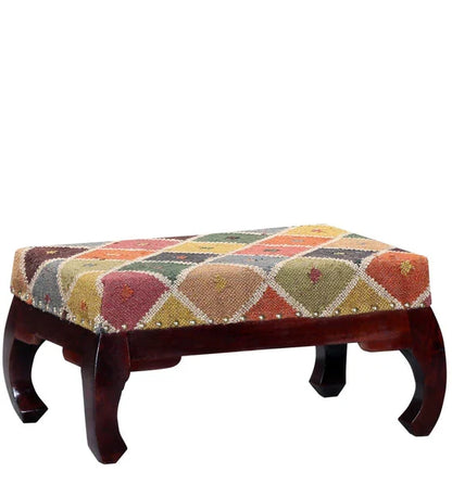 Handcrafted Wooden Ottoman Stool with Upholstery, Perfect for Living Room