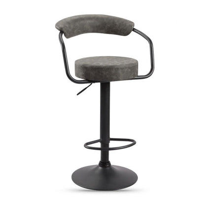 Gray gas lift bar stool  with a minimalist backrest on a white background