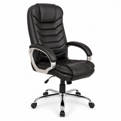 High Back Leatherette Office Director Chair with Height Adjustable Chrome Base