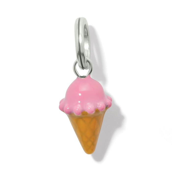 Brighton ice cream cone charm with pink enamel scoop and waffle cone detail on a white background