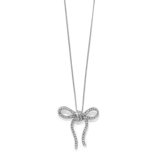 Brighton pendant necklace with silver-plated crystal bow charm on a delicate chain on a white background