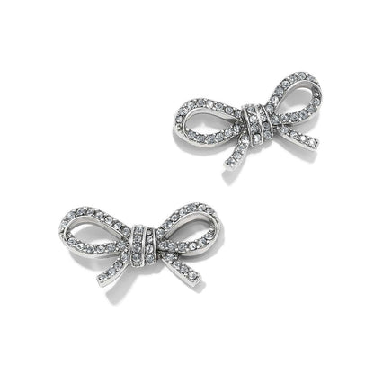 Brighton bow stud earrings with pavé crystals and silver-plated finish, shown as a pair on a white background