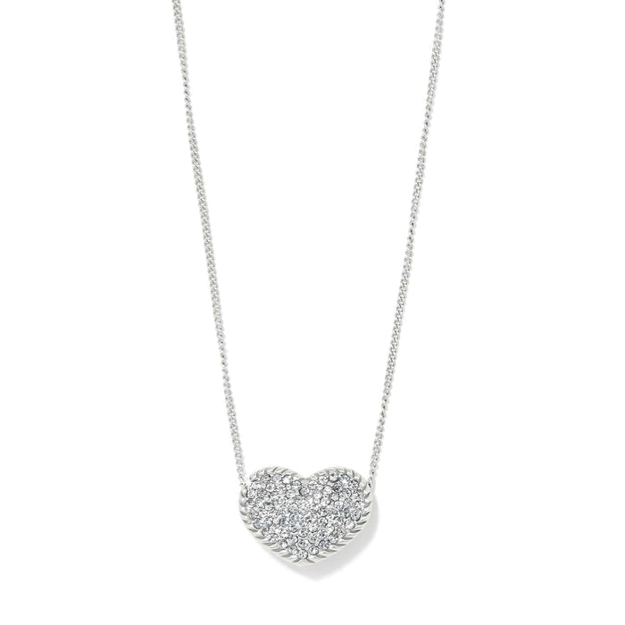 Brighton pendant necklace with silver-plated heart pavé crystals on a delicate chain on a white background