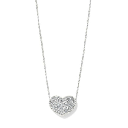 Brighton pendant necklace with silver-plated heart pavé crystals on a delicate chain on a white background
