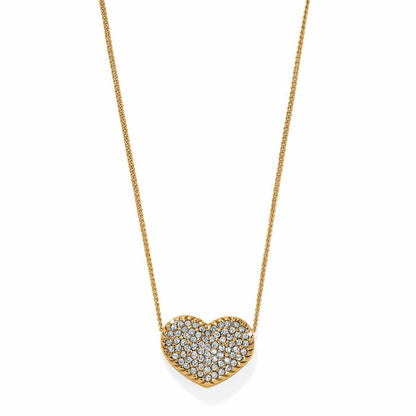 Brighton heart pendant necklace with gold-tone chain and pavé crystals in heart-shaped setting on a white background
