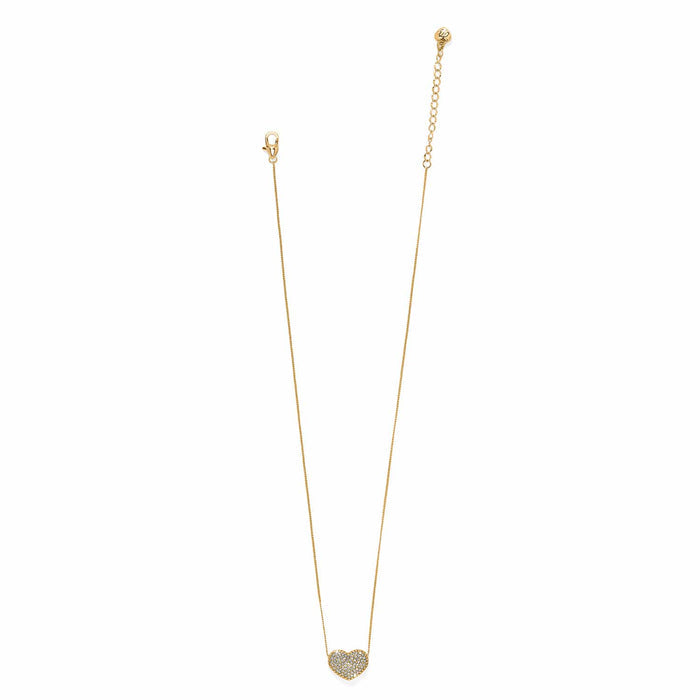 Brighton heart pendant necklace with crystal pavé centerpiece, gold-tone chain, and lobster clasp on a white background