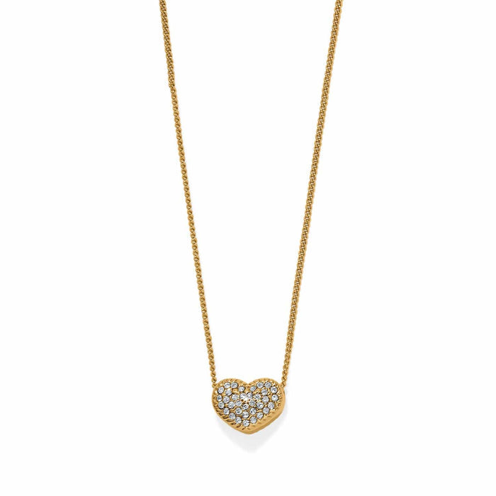 Brighton heart pendant necklace with pavé crystals and gold-tone chain on a white background