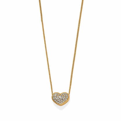 Brighton heart pendant necklace with pavé crystals and gold-tone chain on a white background