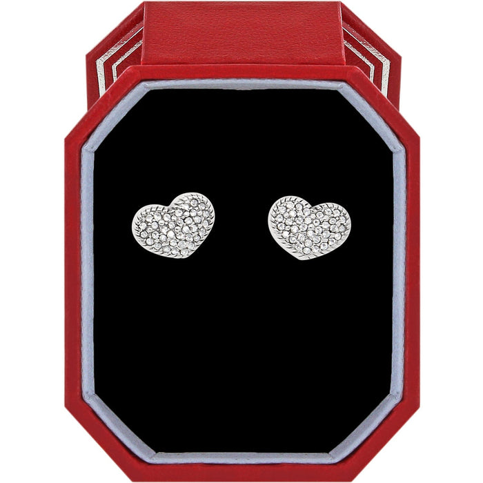Brighton heart stud earrings with pavé crystals in a red gift box with black interior on a white background