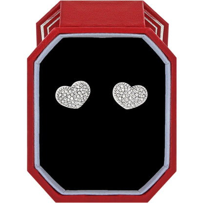 Brighton heart stud earrings with pavé crystals in a red gift box with black interior on a white background