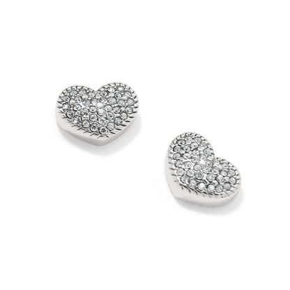 Brighton heart stud earrings with pavé crystals and silver-plated finish on a white background