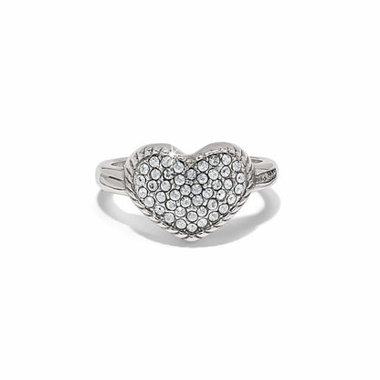 Brighton silver-plated heart ring with pavé crystals and rope-edge detail on a white background