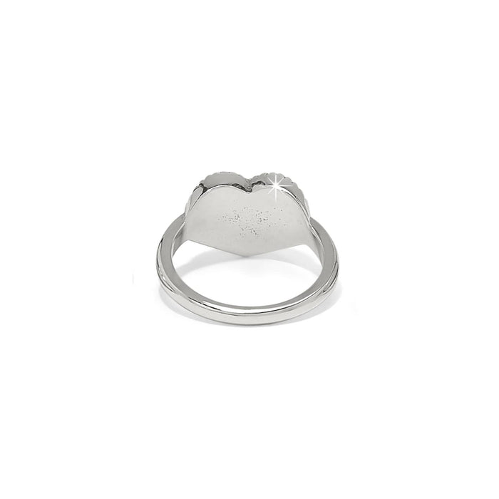 Brighton ring shown from the back with silver-plated heart-shaped face and slim polished band on a white background