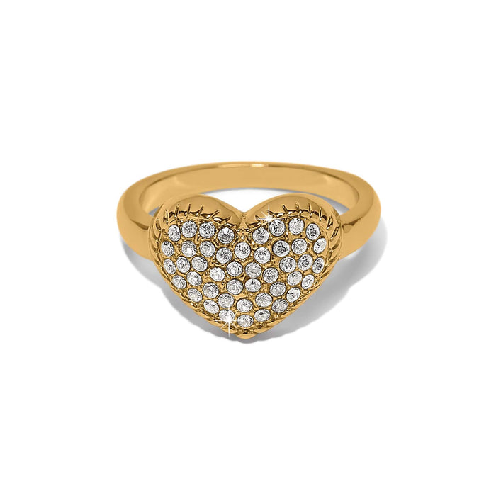Brighton heart ring with gold-tone band and pavé crystal heart-shaped face on a white background