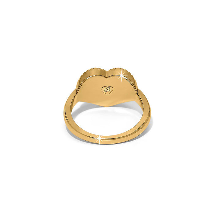 Brighton heart-shaped signet ring shown from the back with polished gold-tone finish and engraved B initial on a white background