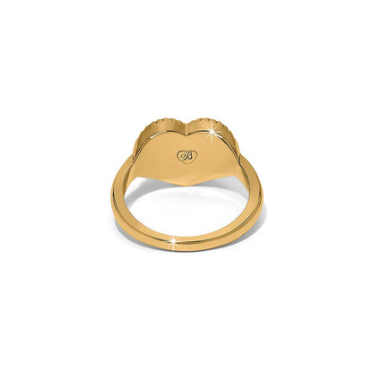 Brighton heart-shaped signet ring shown from the back with polished gold-tone finish and engraved B initial on a white background