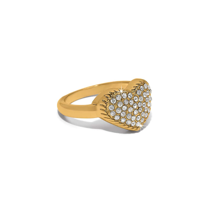 Brighton heart ring with pavé crystals and gold-tone band on a white background