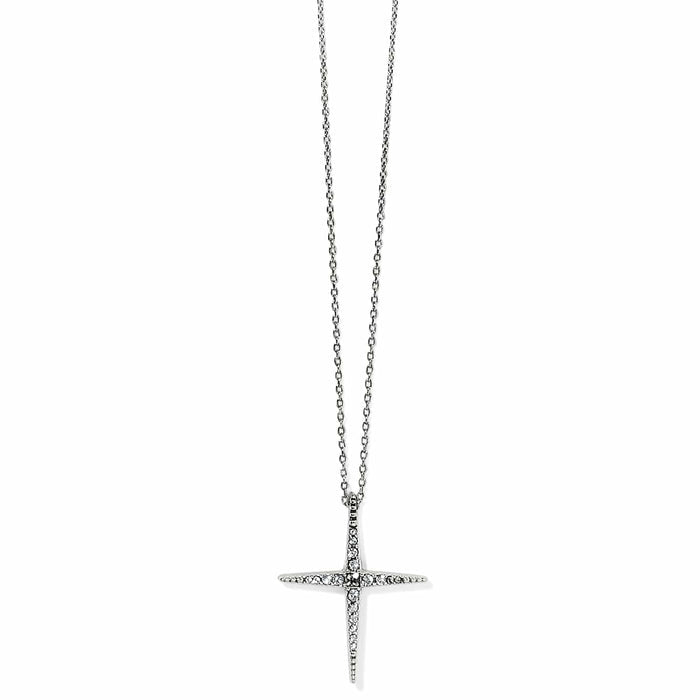 Brighton pendant necklace with silver-plated cross featuring pavé crystals on a delicate chain on a white background