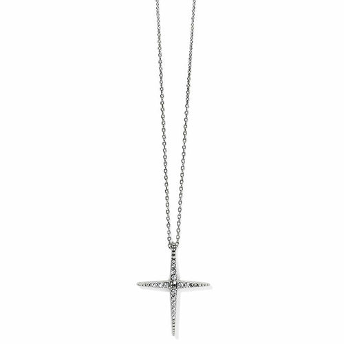 Brighton pendant necklace with silver-plated cross featuring pavé crystals on a delicate chain on a white background