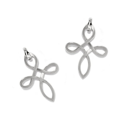 Brighton silver-plated cross earrings with looped openwork design and polished finish on a white background