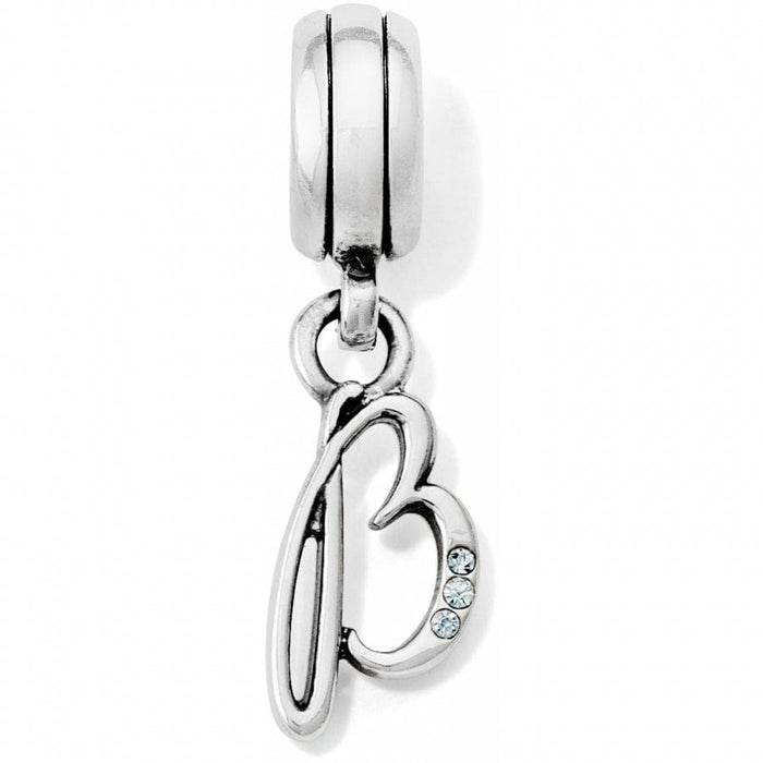 Brighton letter B charm with silver-plated cursive design and crystal accents on a white background