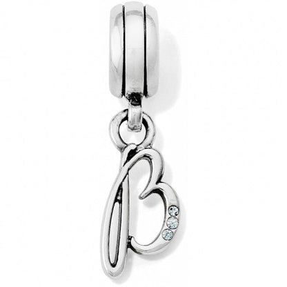 Brighton letter B charm with silver-plated cursive design and crystal accents on a white background