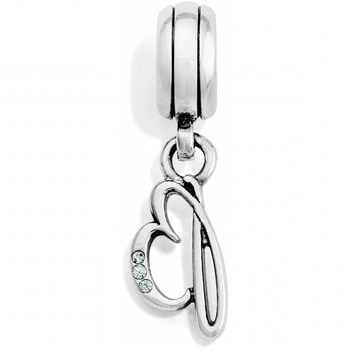 Brighton letter A charm with silver-plated finish and crystal accents on a white background