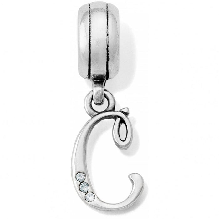 Brighton letter C charm with silver-plated finish and three crystal accents along the curve on a white background