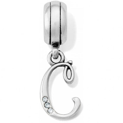 Brighton letter C charm with silver-plated finish and three crystal accents along the curve on a white background