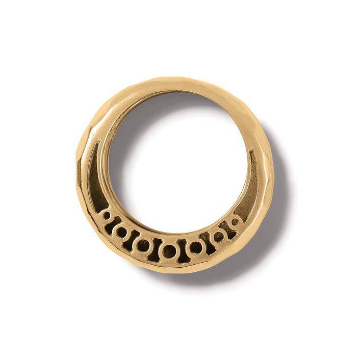 Brighton ring shown from above with hammered gold-tone band and circular cutout details along interior on a white background