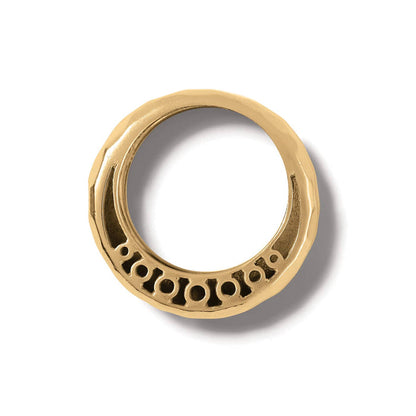 Brighton ring shown from above with hammered gold-tone band and circular cutout details along interior on a white background