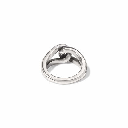 Brighton ring shown from the back with silver-plated interlocking loop design and polished finish on a white background