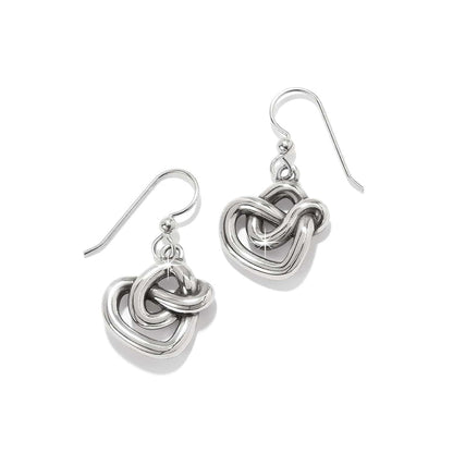 Brighton drop earrings with silver-plated interlocking knot design and French wire hooks on a white background