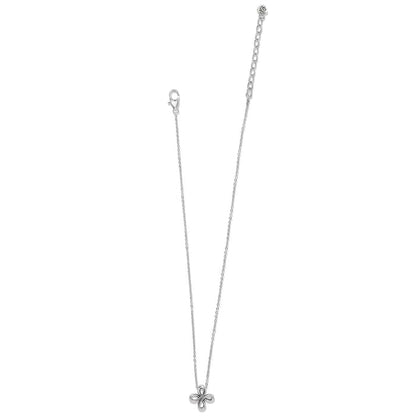 Brighton pendant necklace with silver-plated looped cross charm, lobster clasp, and adjustable chain on a white background